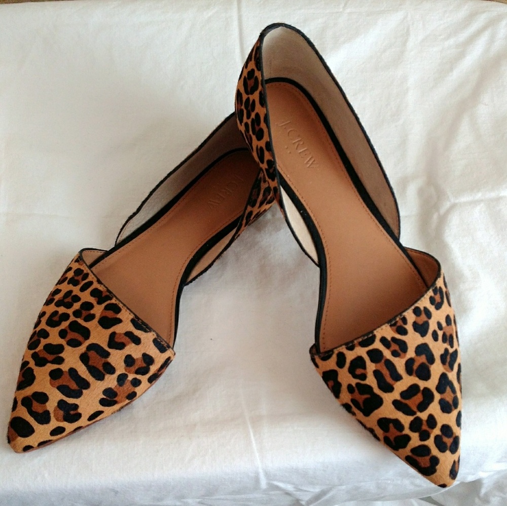 J. Crew Leopard Print Pointed Toe Flats in Tan and Black
